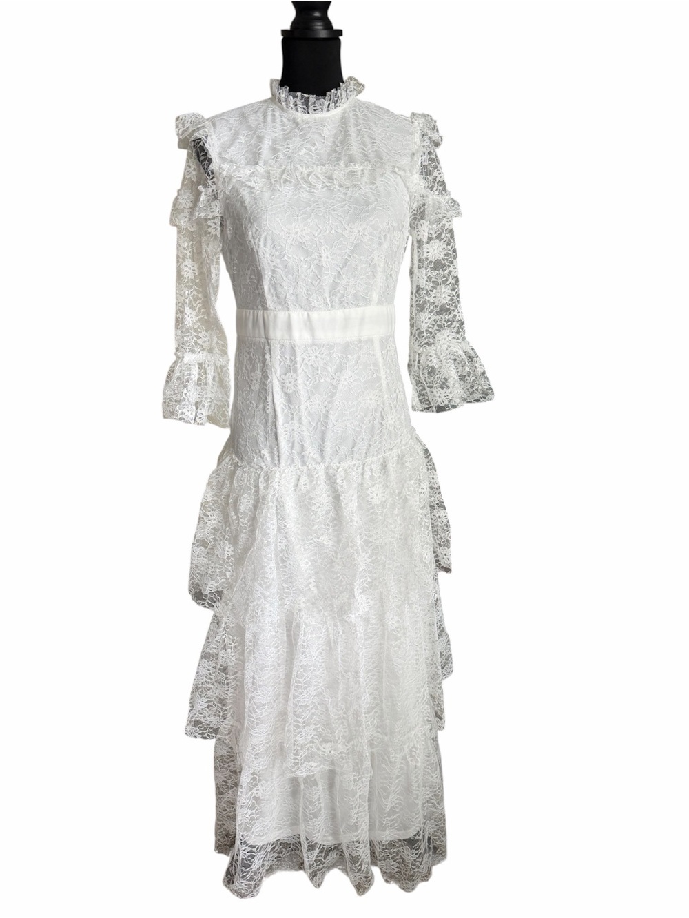 Vintage Inspired Victorian Bohemian Style Costume Floral Lace Tiered Dress